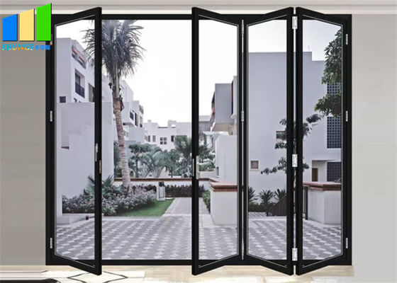 หีบเพลงออกแบบ Bifold ภายนอกอลูมิเนียมกระจกพับ Patio ประตู